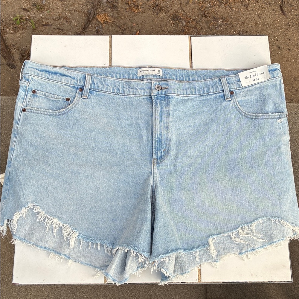 New Abercrombie & Fitch The Dad Short Size 37 / 24 High Rise Blue Jean Shorts